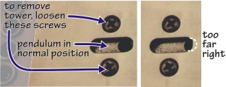 Photo E: Pendulum, exterior view, correctly adjusted and out of adjustment